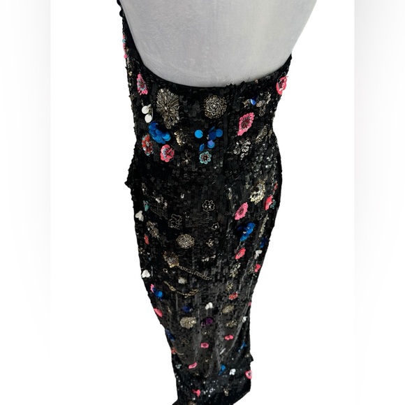 MacDuggal Formal Gown Wedding Guest Strapless Sequin 3D Floral Slit Evening Prom - Picture 10 of 15